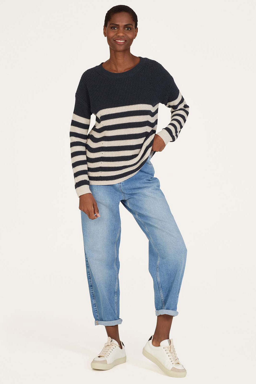 Thought Gianna Organic Cotton Striped Jumper - Navy