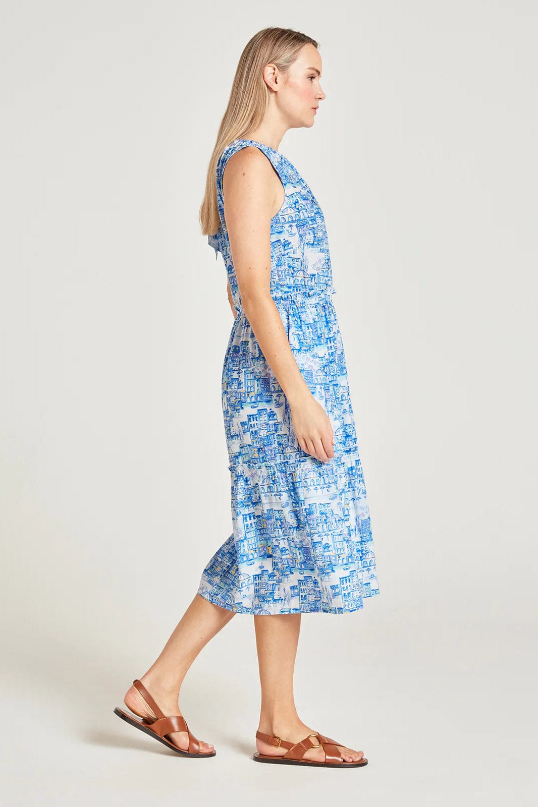 Thought Imogen Organic Cotton Toile De Jouy Dress - Azure Blue
