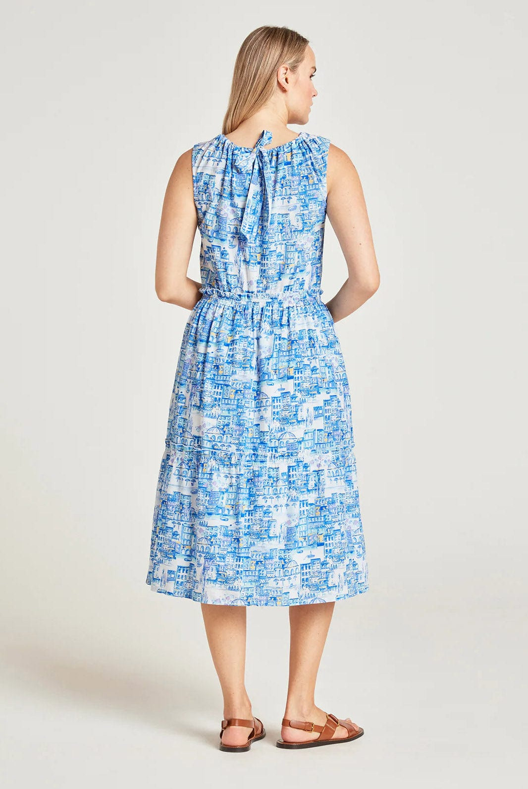 Thought Imogen Organic Cotton Toile De Jouy Dress - Azure Blue