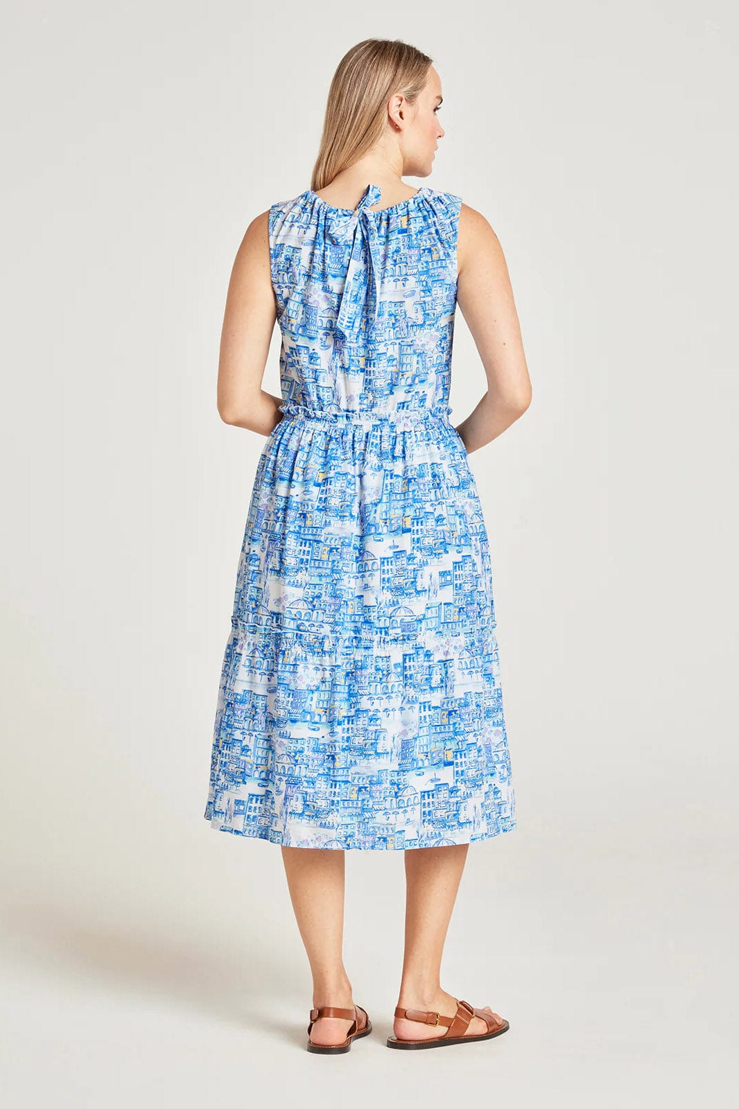 Thought Imogen Organic Cotton Toile De Jouy Dress - Azure Blue