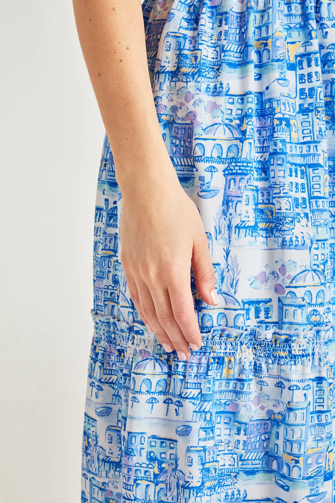 Thought Imogen Organic Cotton Toile De Jouy Dress - Azure Blue