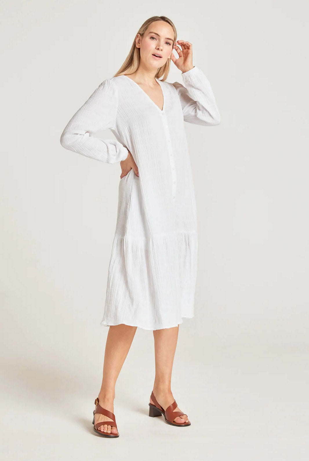 Thought Laelia Organic Cotton Cheesecloth Midi Dress - White