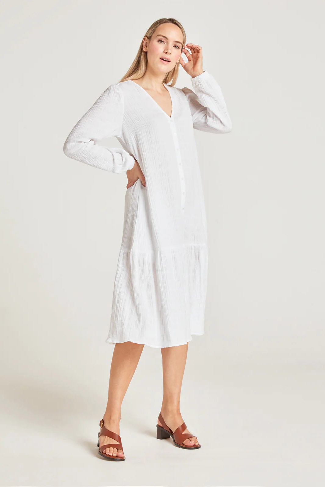 Thought Laelia Organic Cotton Cheesecloth Midi Dress - White