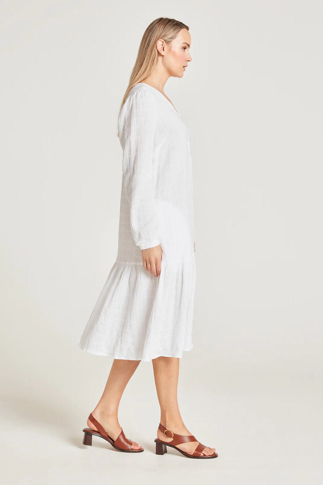 Thought Laelia Organic Cotton Cheesecloth Midi Dress - White