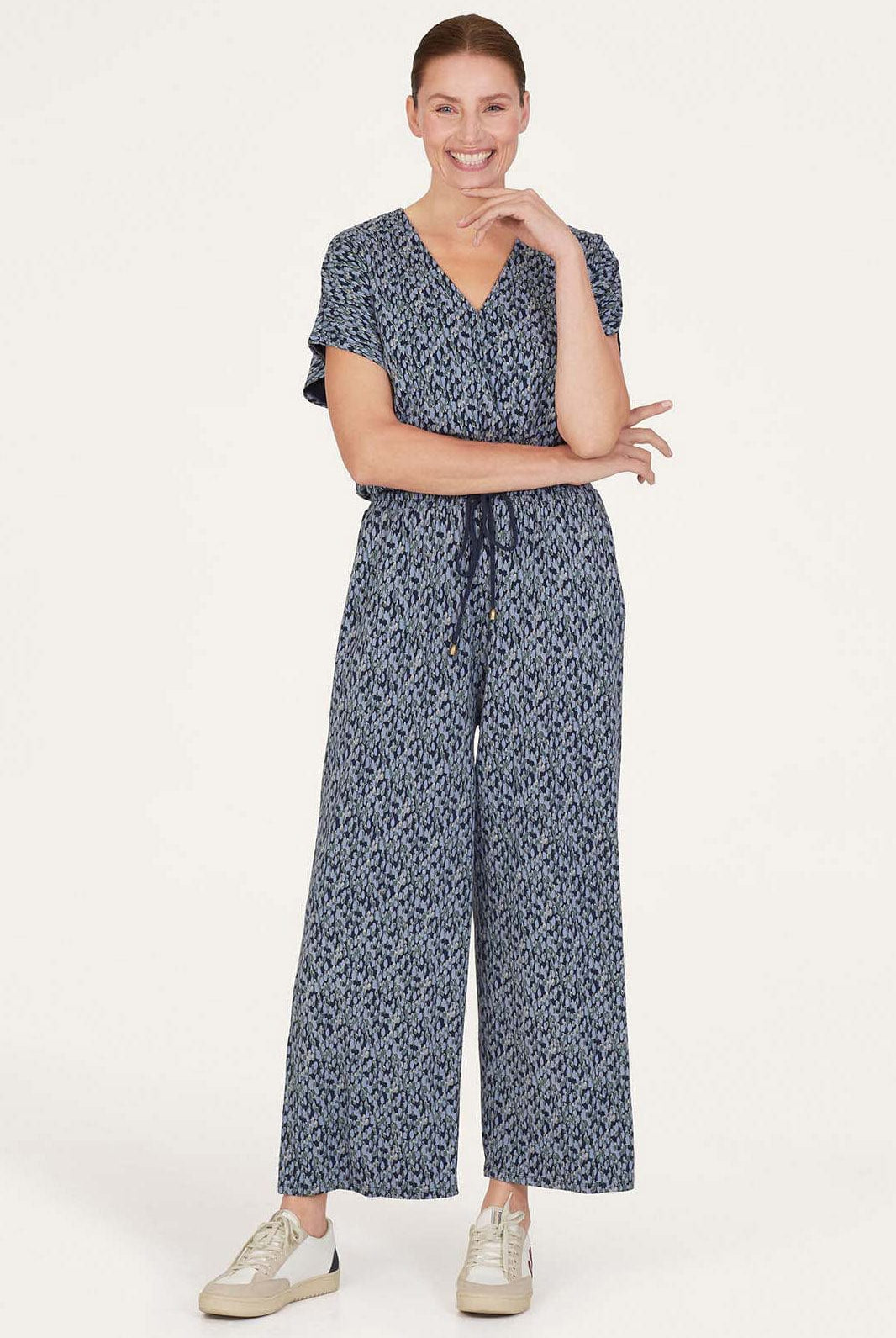 Thought Marlee EcoVero Printed Wrap Jumpsuit - Navy