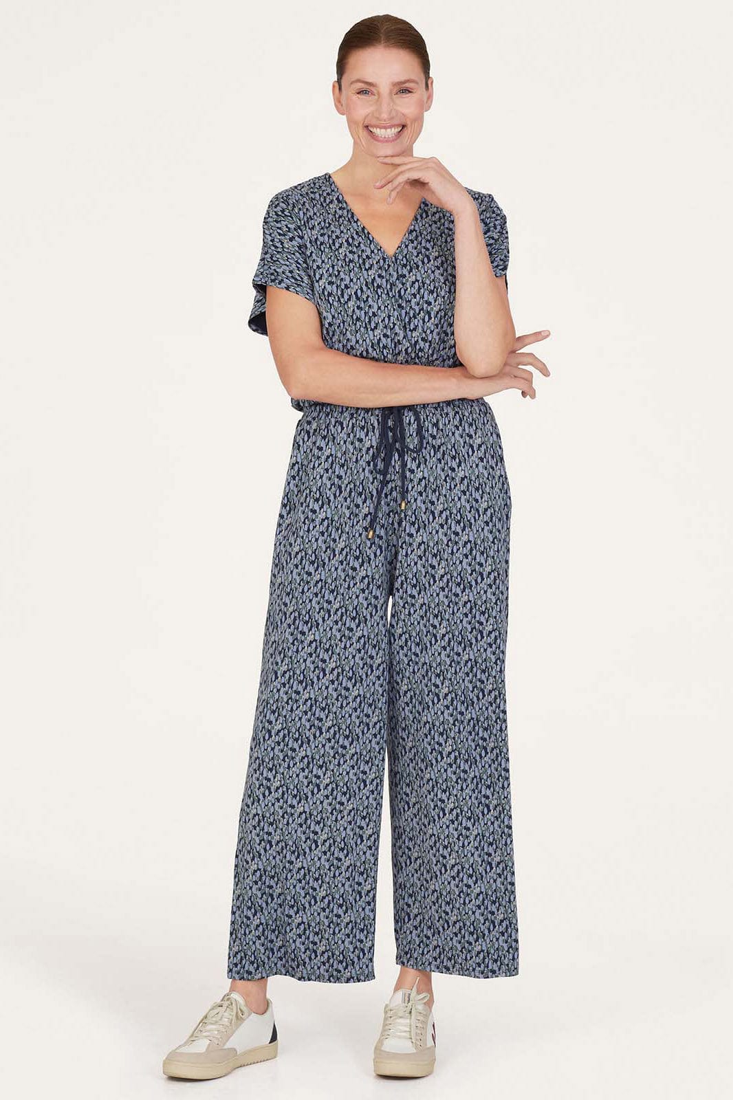 Thought Marlee EcoVero Printed Wrap Jumpsuit - Navy