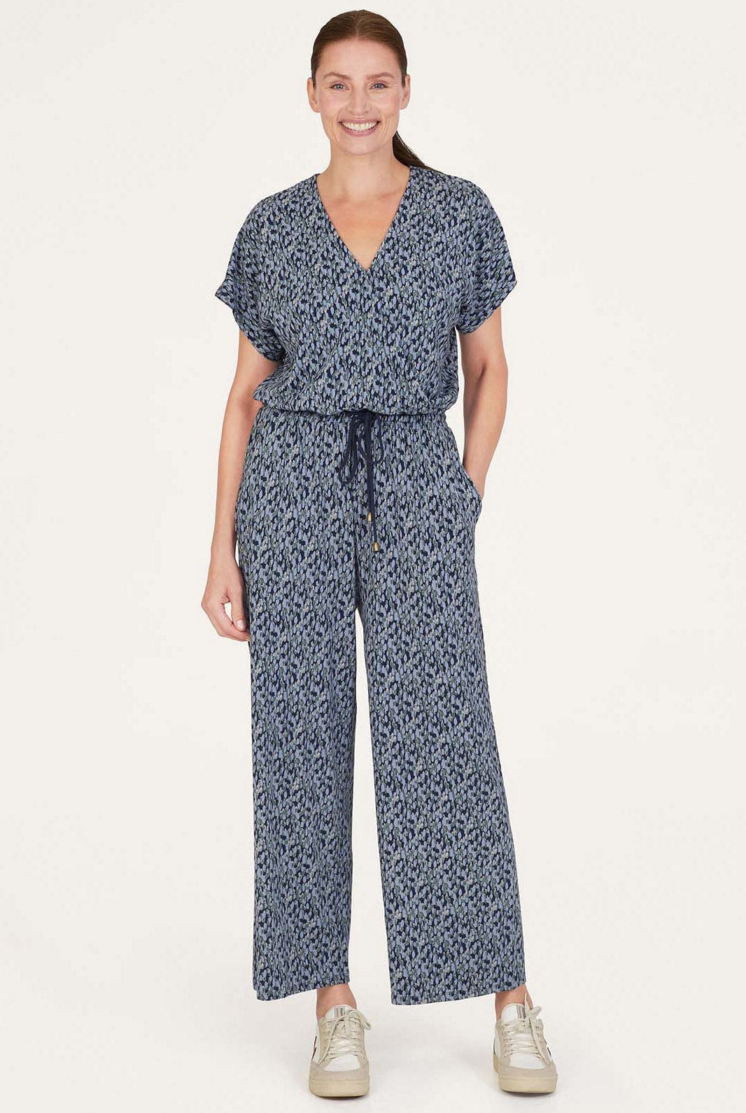Thought Marlee EcoVero Printed Wrap Jumpsuit - Navy