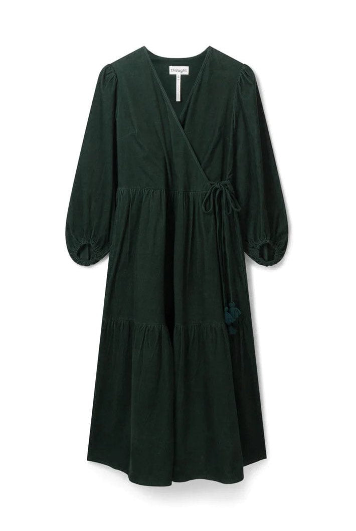 Thought Milou Organic Cotton Corduroy Wrap Dress - Forest Green
