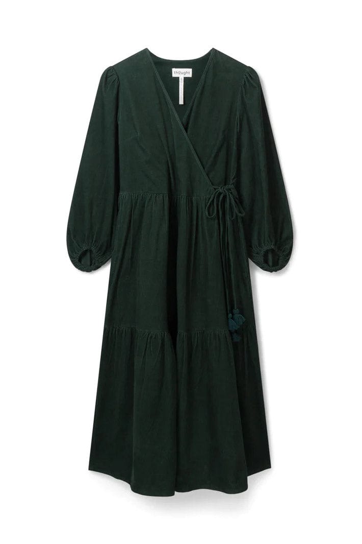 Thought Milou Organic Cotton Corduroy Wrap Dress - Forest Green