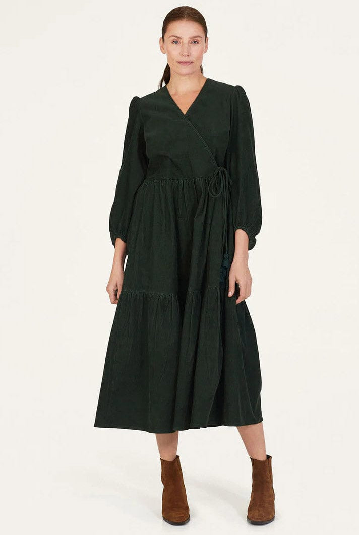 Thought Milou Organic Cotton Corduroy Wrap Dress - Forest Green