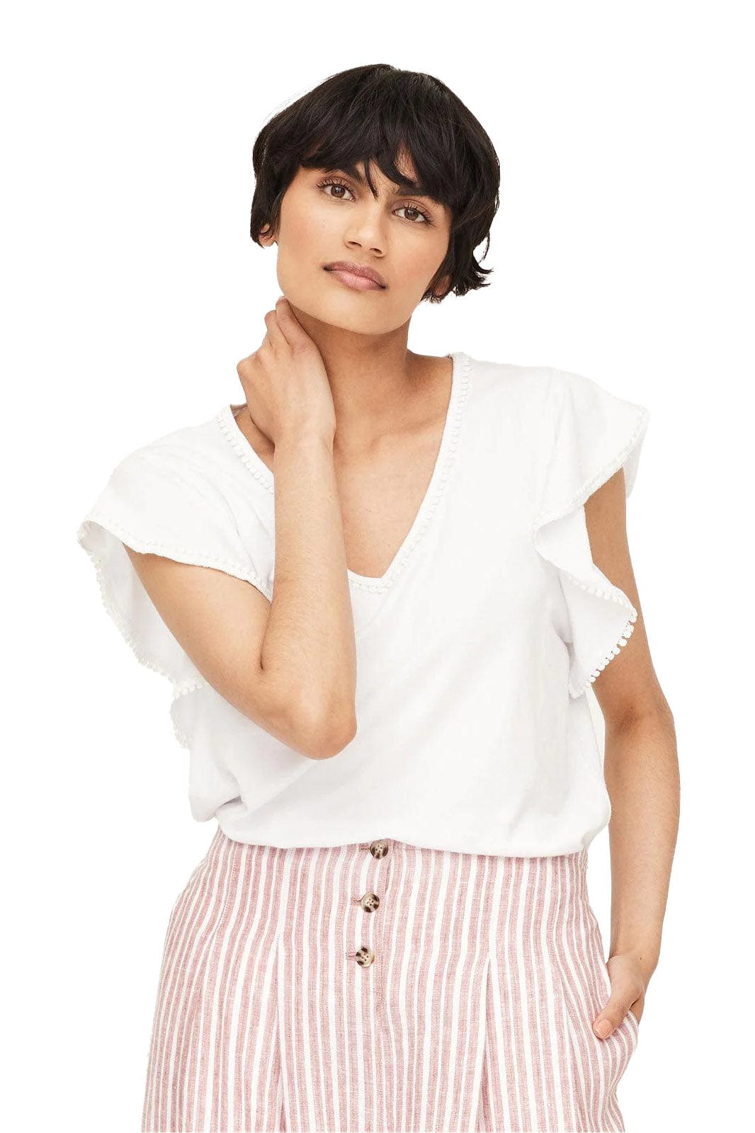 Thought Peyton Pom Pom Trim Top - White