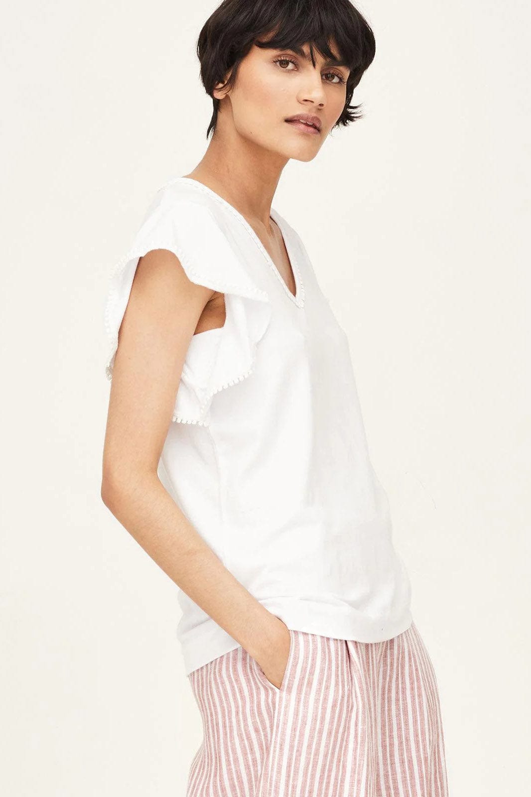 Thought Peyton Pom Pom Trim Top - White