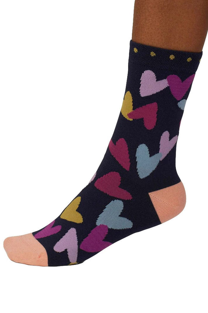 Thought Tyas Heart Organic Cotton Socks - Navy SPW897_NVY_4-7
