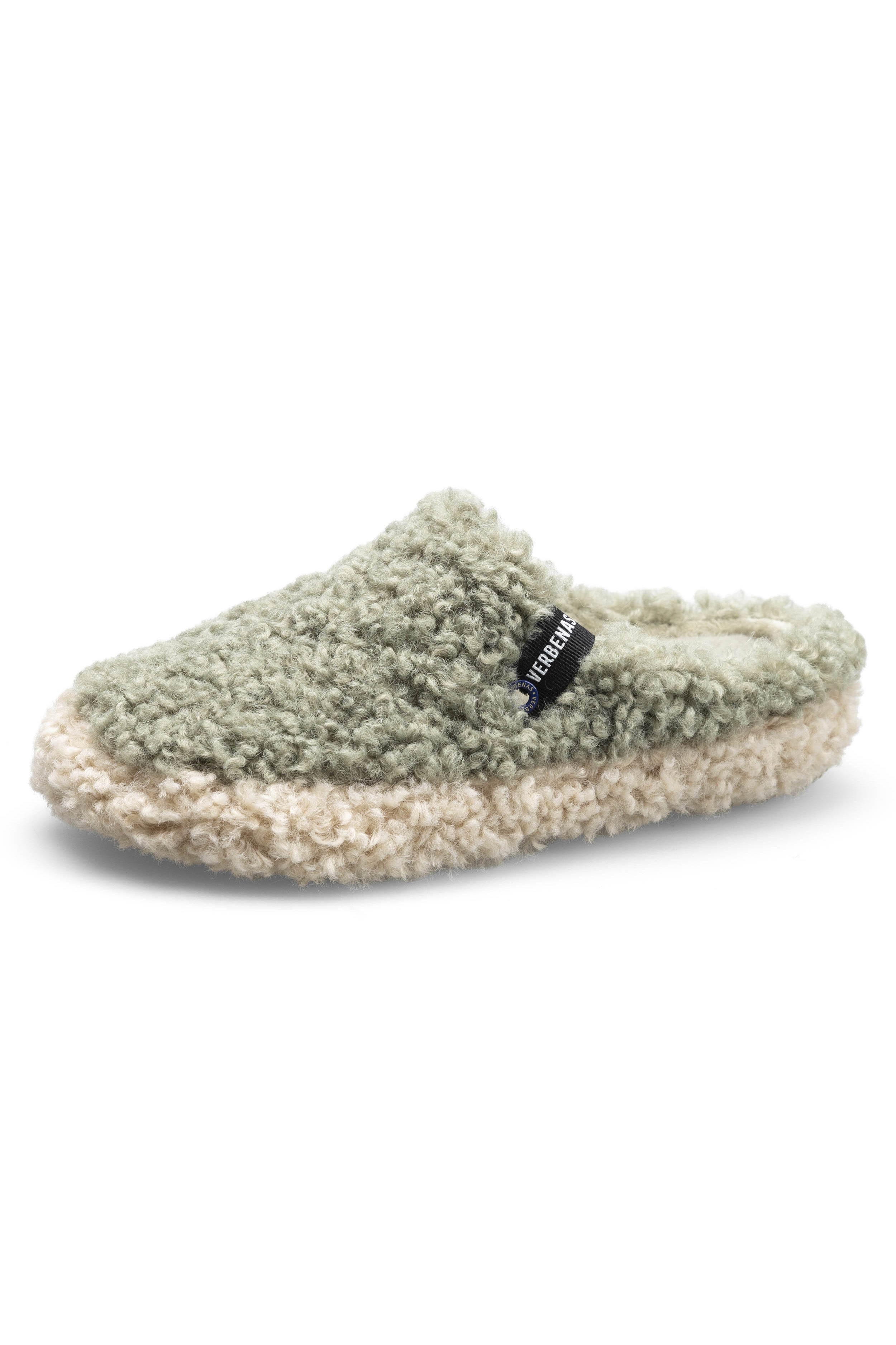 Verbenas Yuma Curly Contrast Mule Slippers - Verde/Beige