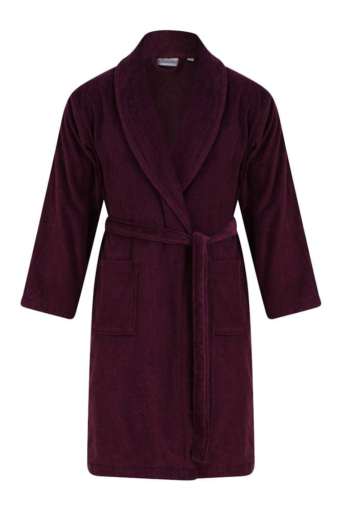 Walker Reid Luxury Cotton Velour Dressing Gown - Burgundy