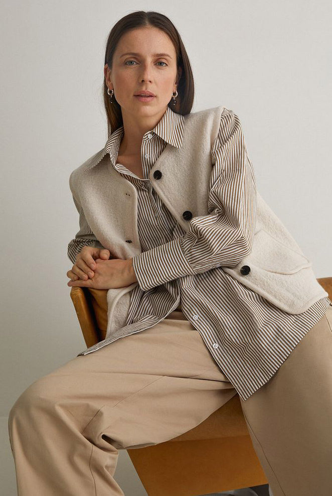 Yerse Boiled Wool Blend Vest - Ecru