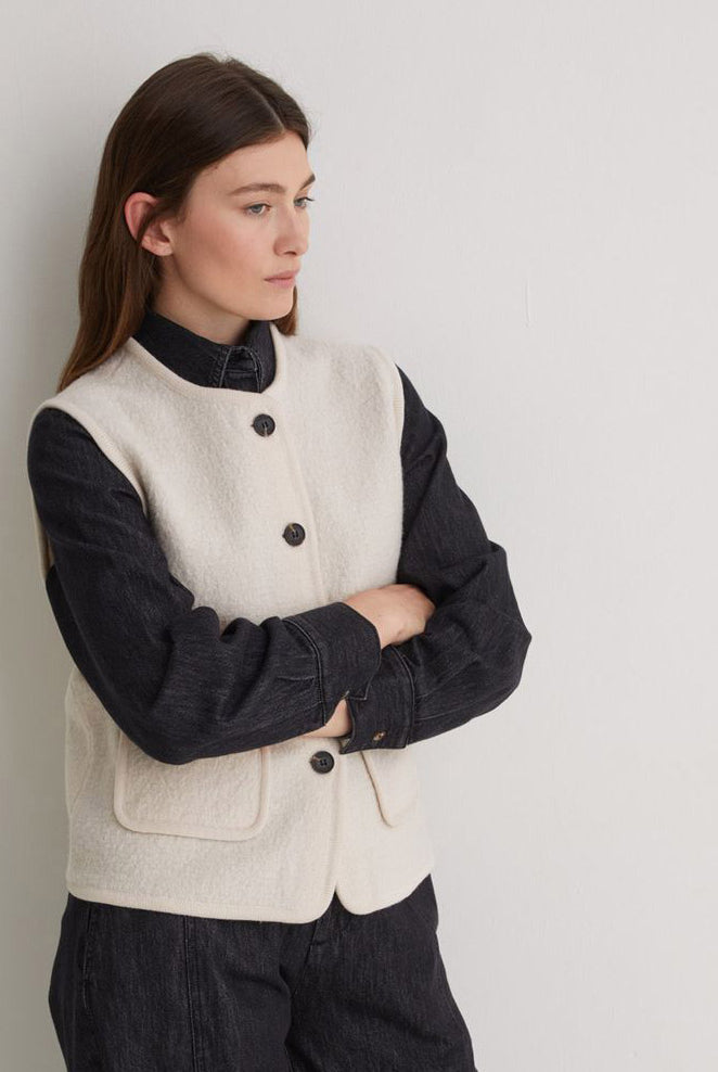 Yerse Boiled Wool Blend Vest - Ecru