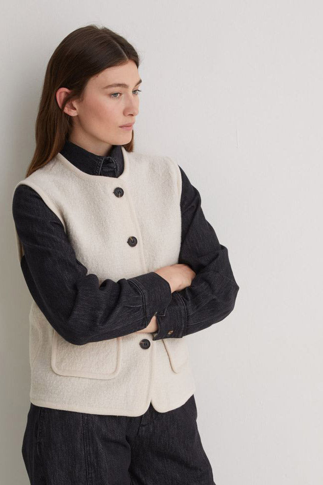 Yerse Boiled Wool Blend Vest - Ecru