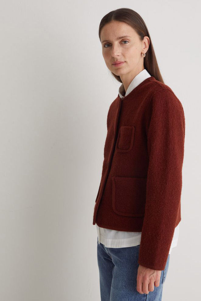 Yerse Boiled Wool Short Jacket - Rust
