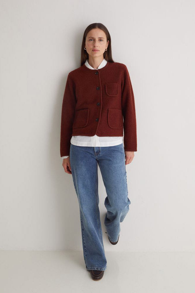 Yerse Boiled Wool Short Jacket - Rust