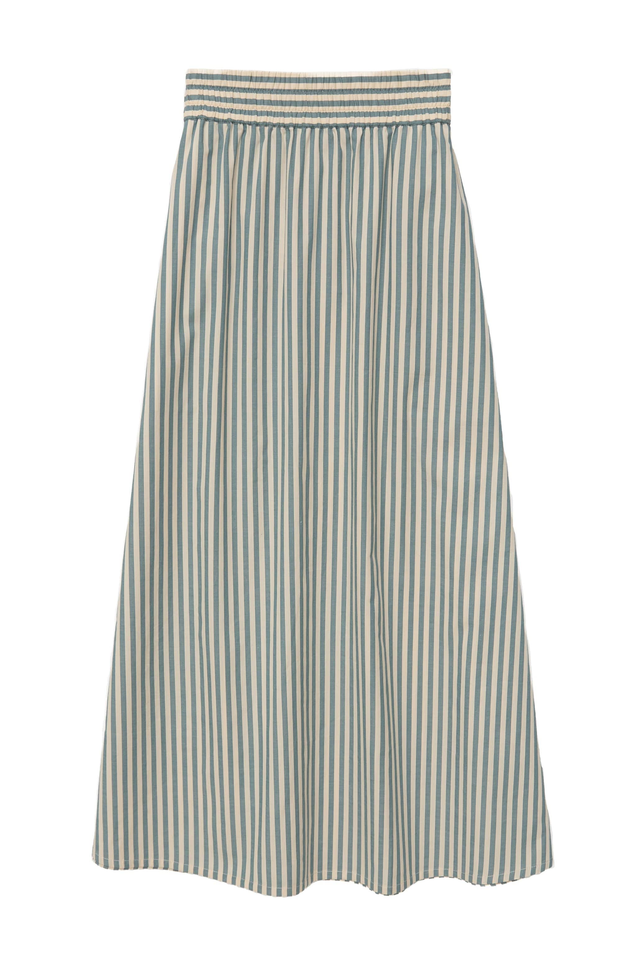 Yerse Bubble Cotton Stripe Midi Skirt - Green