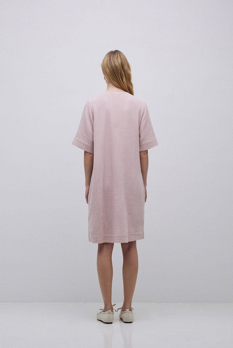 Yerse Camelia Cotton Gauze Dress - Pale Pink