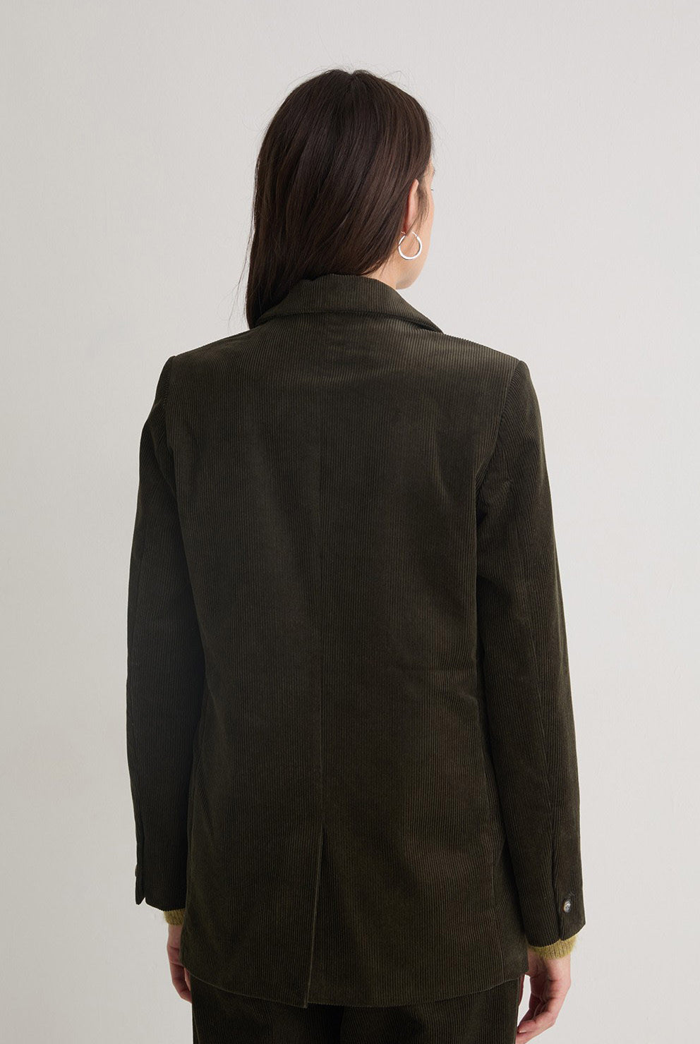 Yerse Cord Double-Breasted Straight Blazer - Olive
