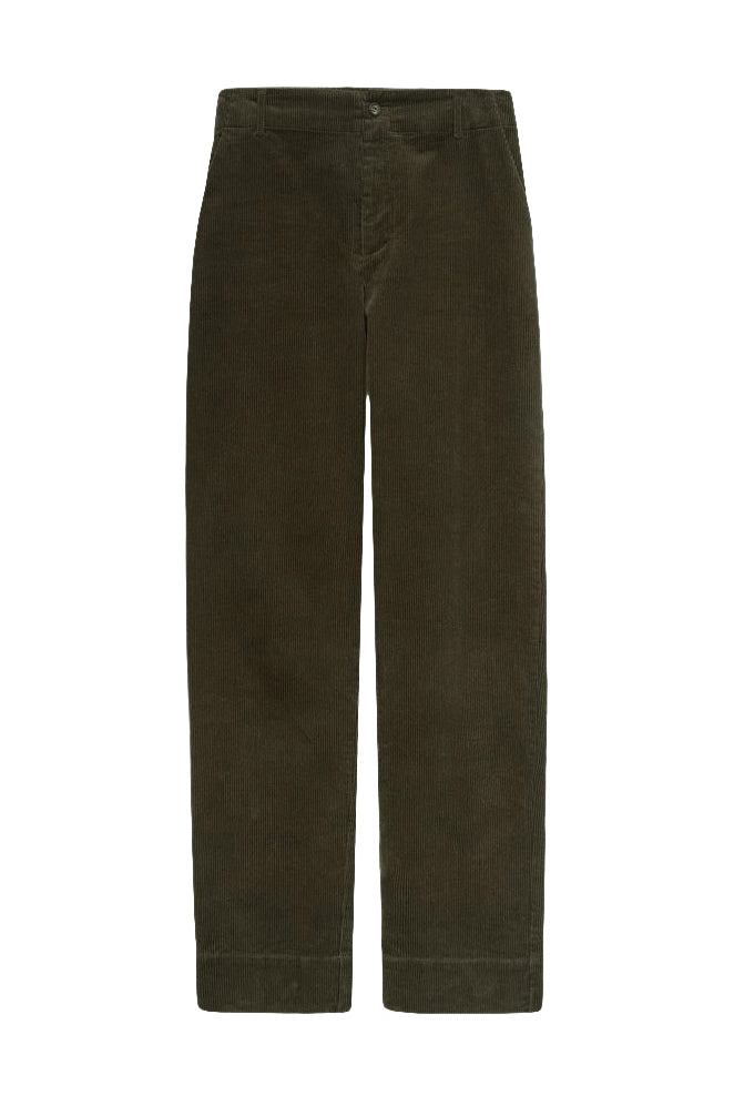Yerse Cord Straight Trousers - Olive