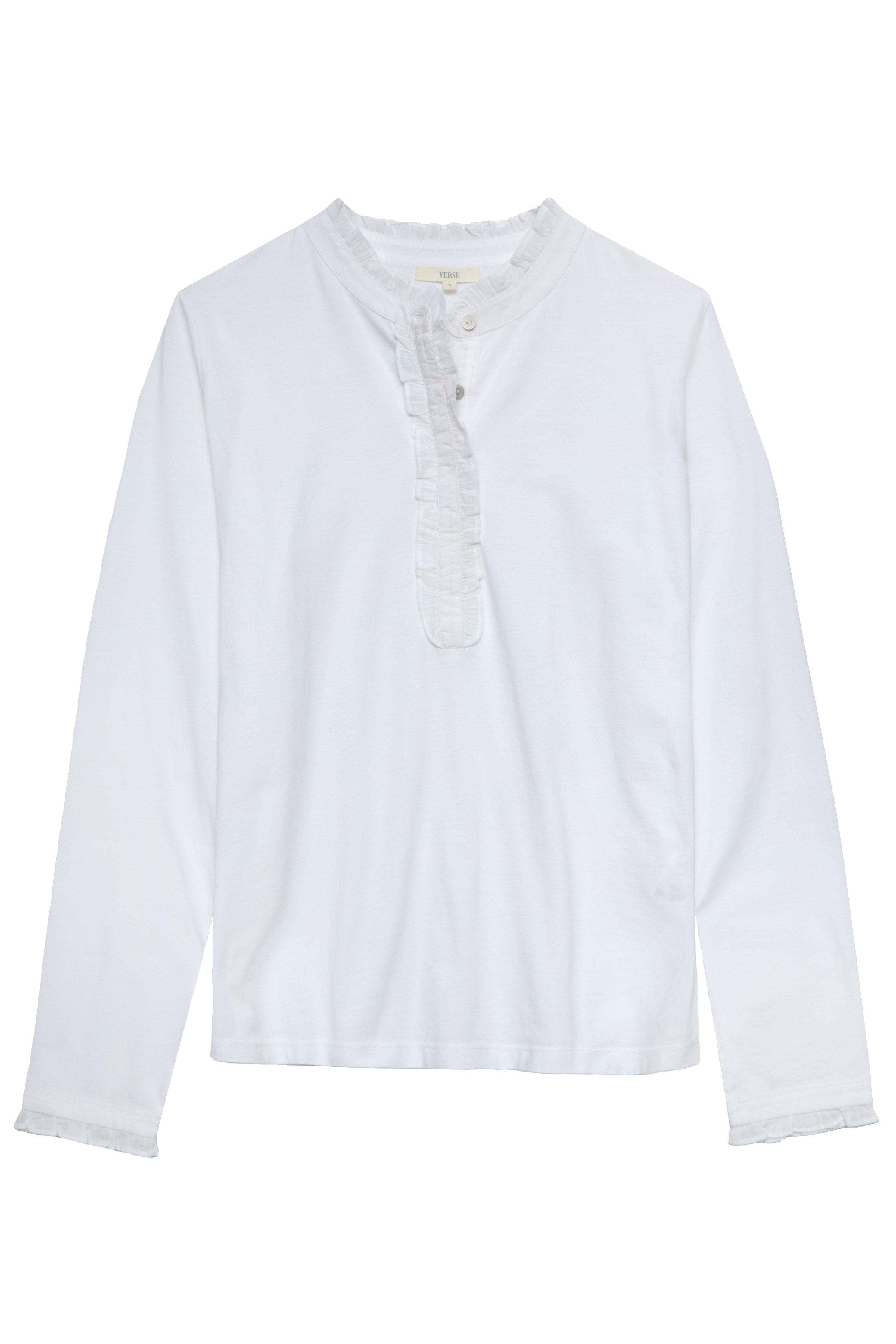Yerse Cotton Jersey Top with Ruffles - White