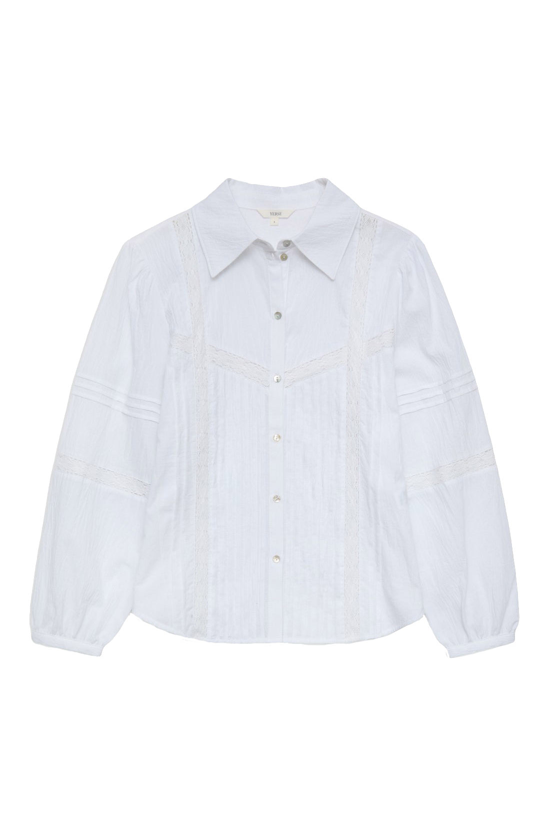 Yerse Cotton Shirt with Decorative Stitching - White