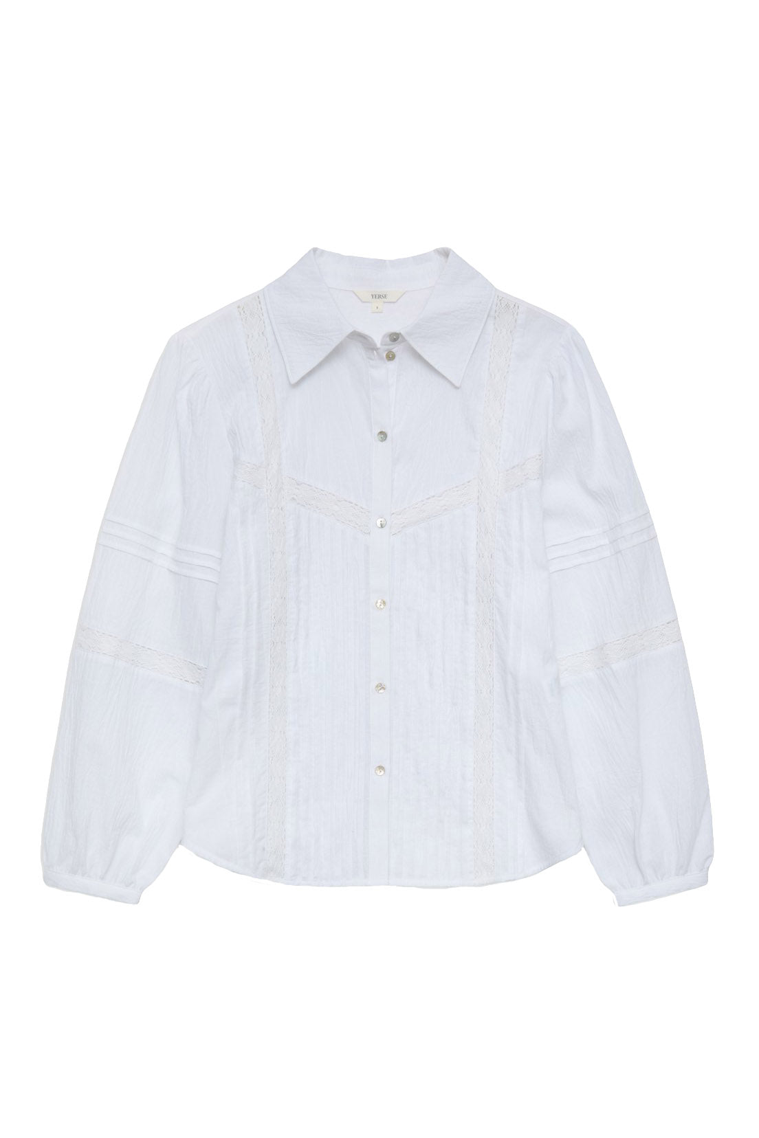 Yerse Cotton Shirt with Decorative Stitching - White