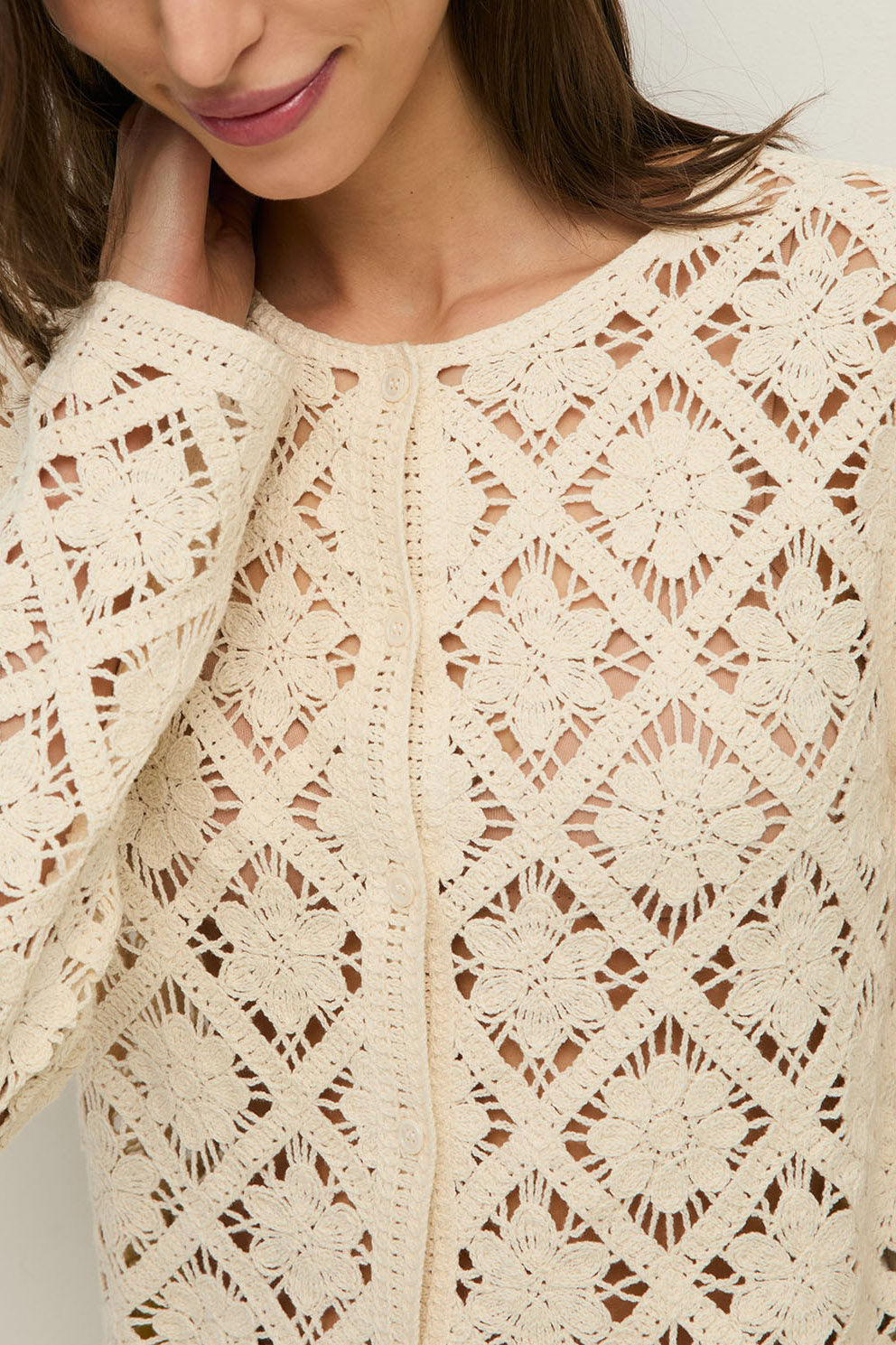 Yerse Crochet Cardigan - Ecru