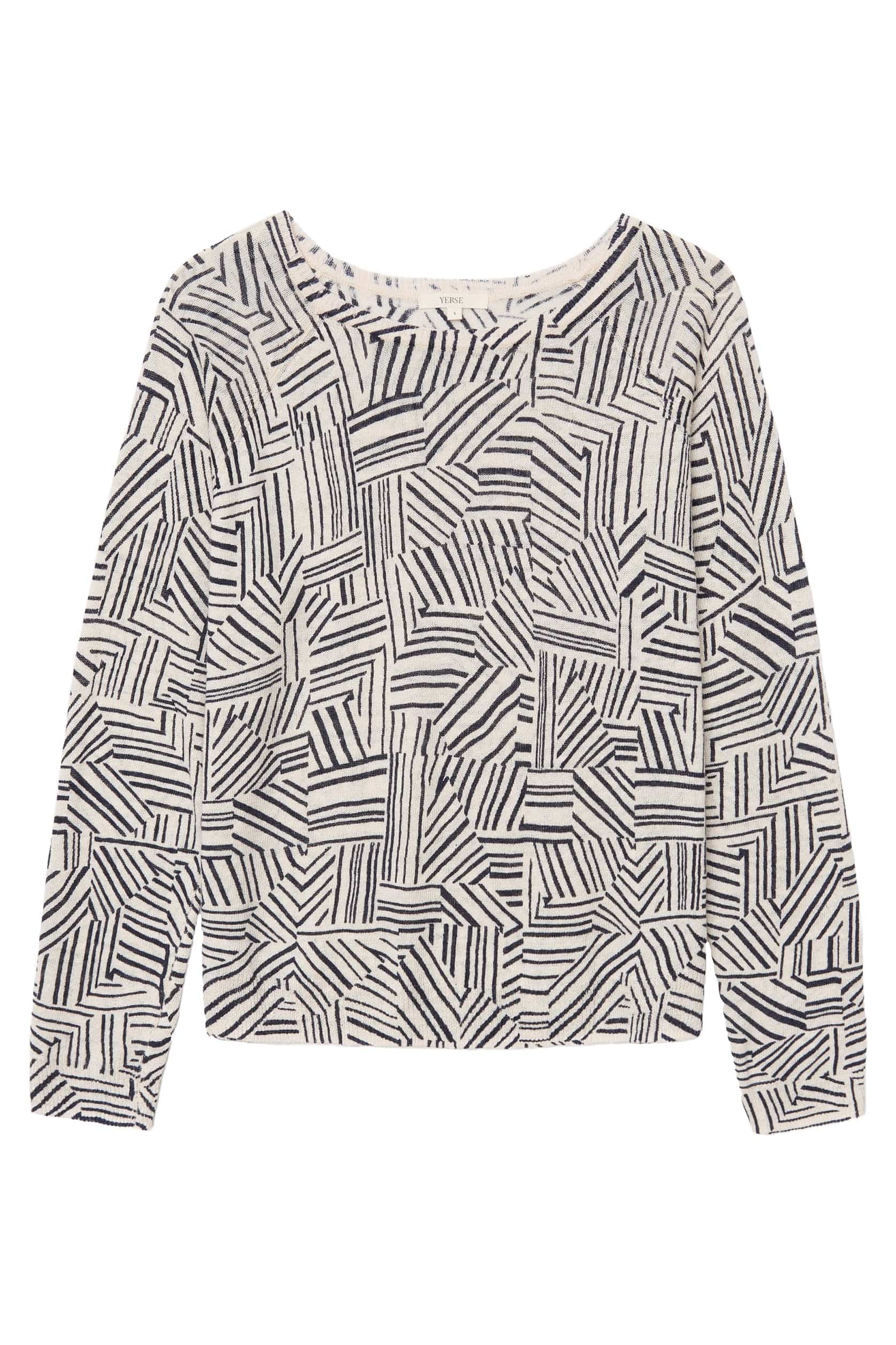 Yerse Estelar Linen/Cotton Abstract Print Jumper - Navy