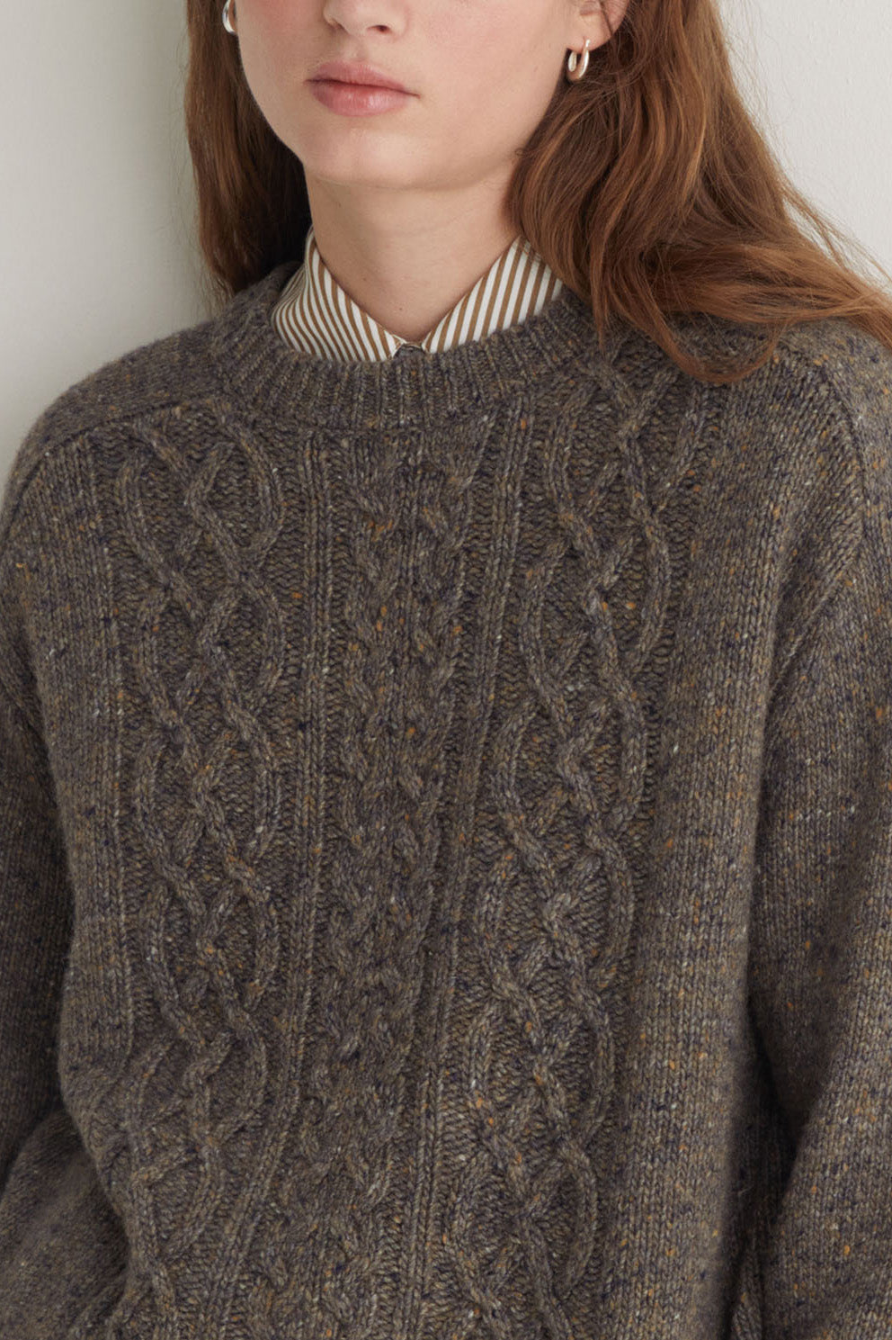 Yerse Extrafine Merino Wool Blend Cable Knit Jumper - Brown