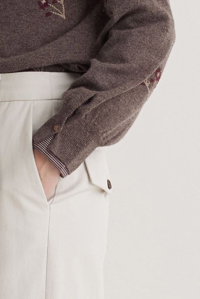 Yerse Flower Embroidered Wool Blend Jumper - Stone/Maroon