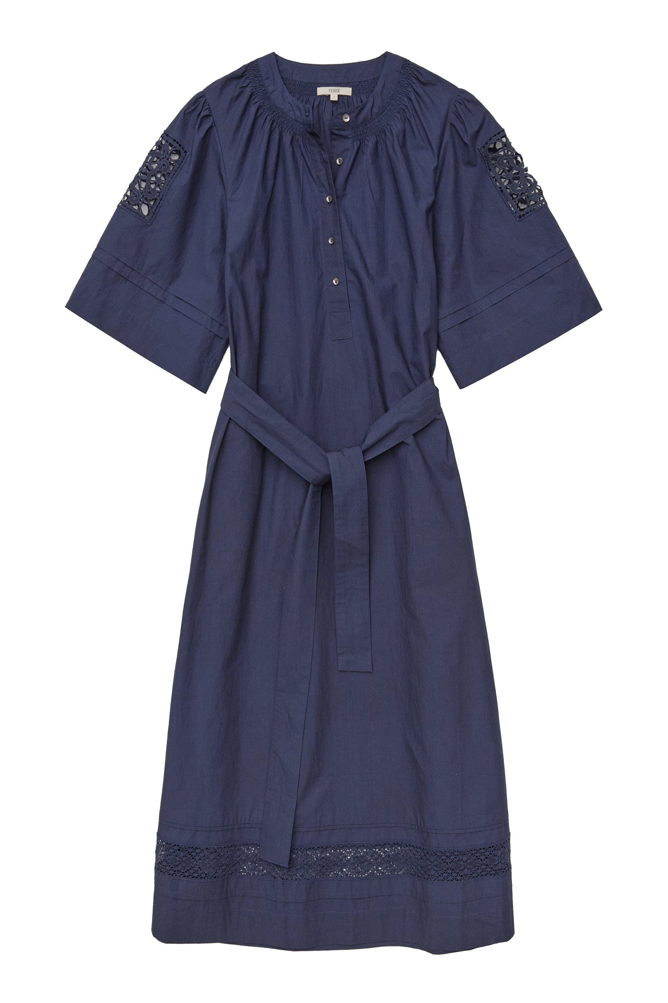 Yerse Hanoi Cotton Broderie Anglaise Detail Dress - Navy