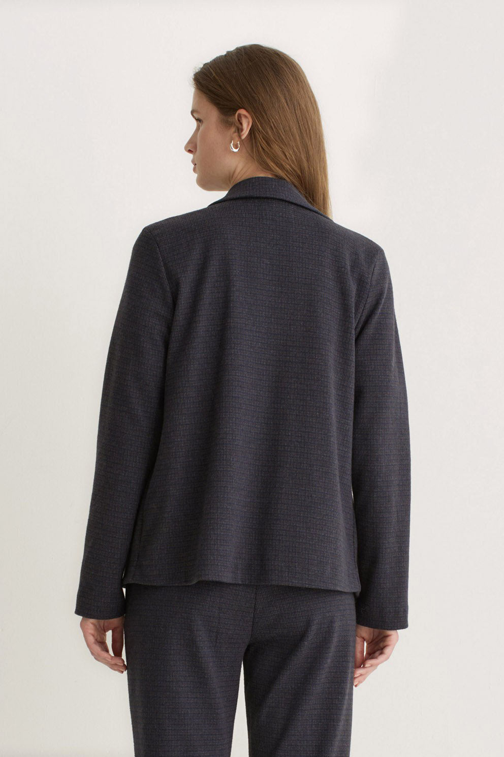 Yerse Jacquard Check Knit Blazer - Navy