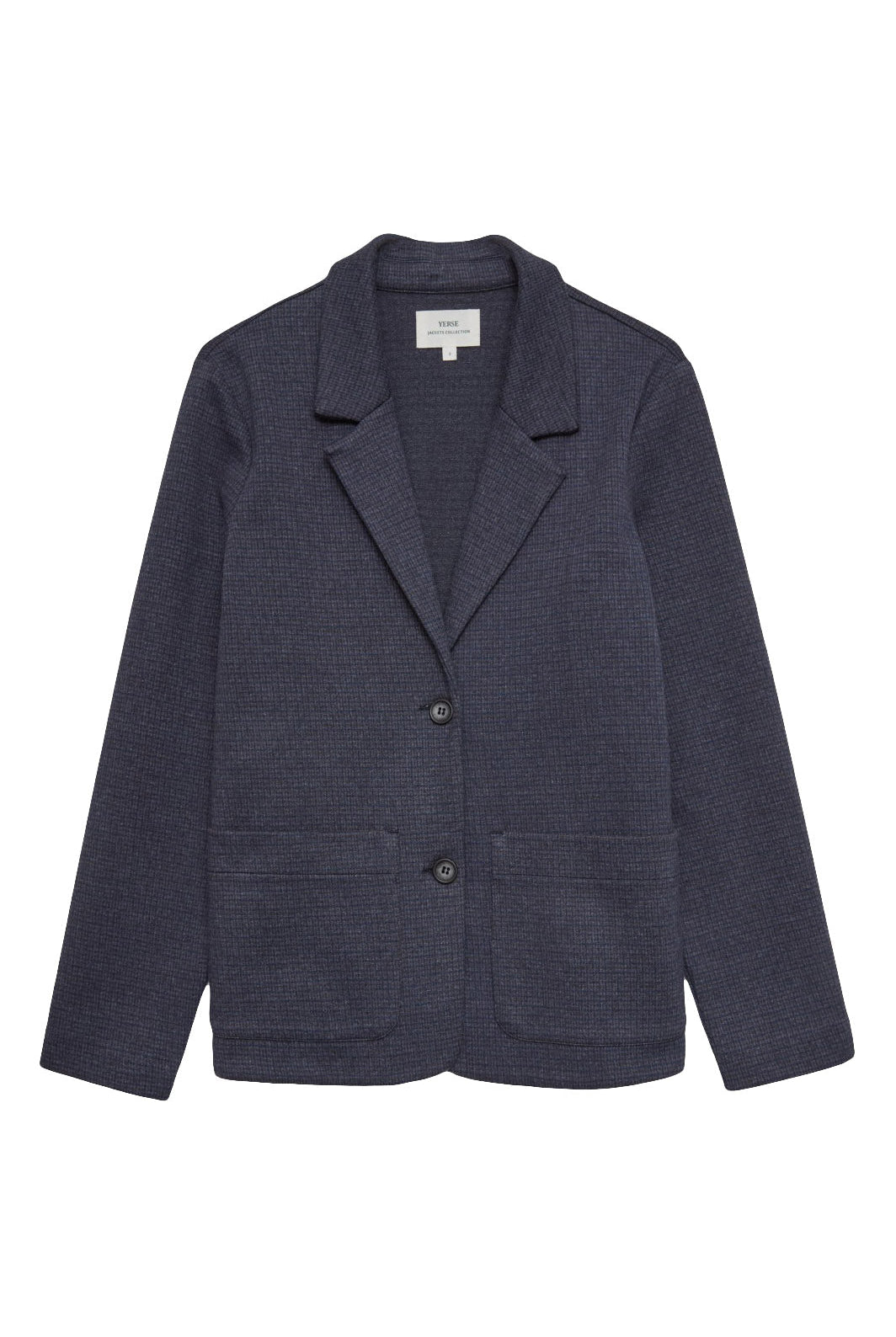 Yerse Jacquard Check Knit Blazer - Navy