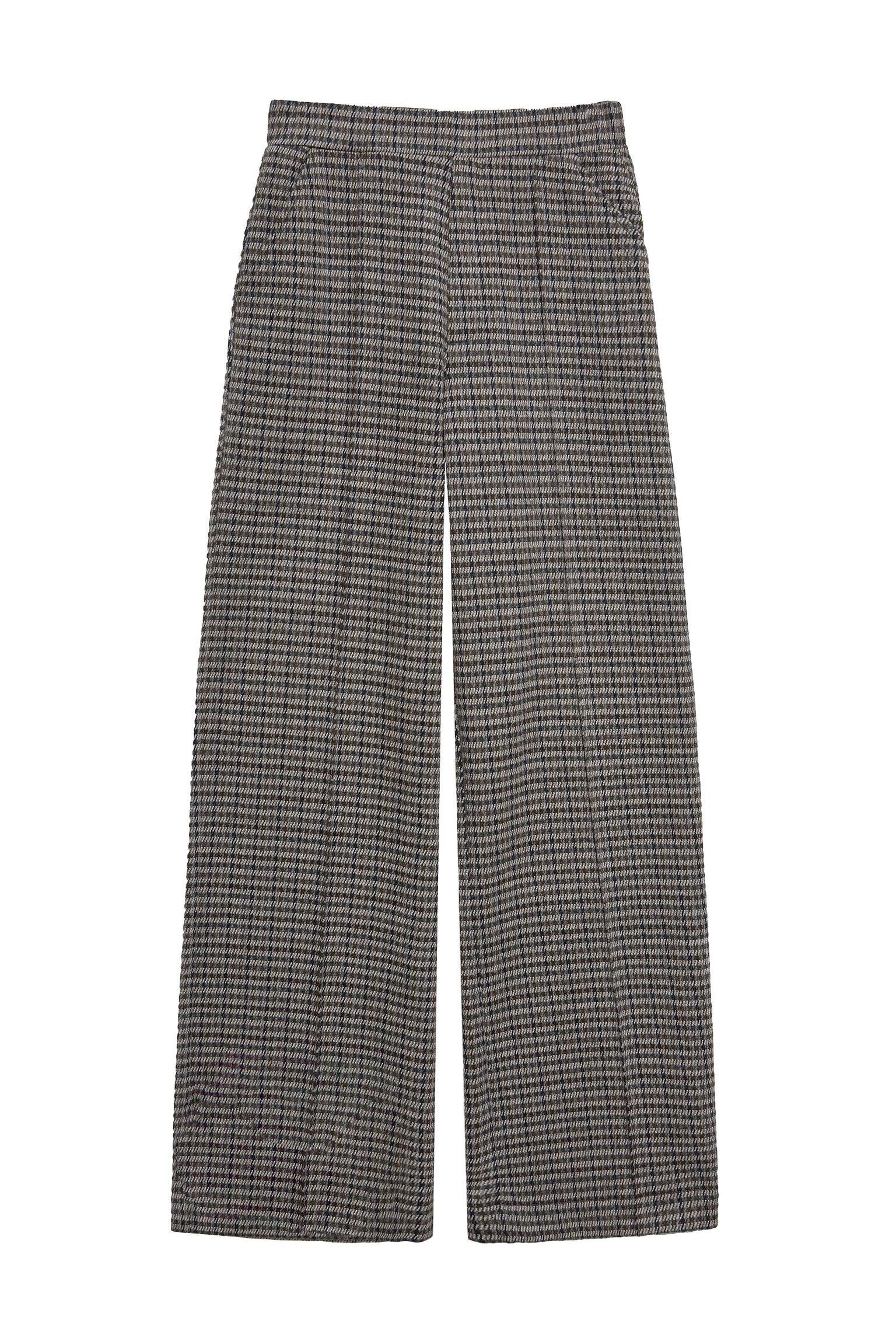 Yerse Jacquard Check Wide Leg Trousers - Grey