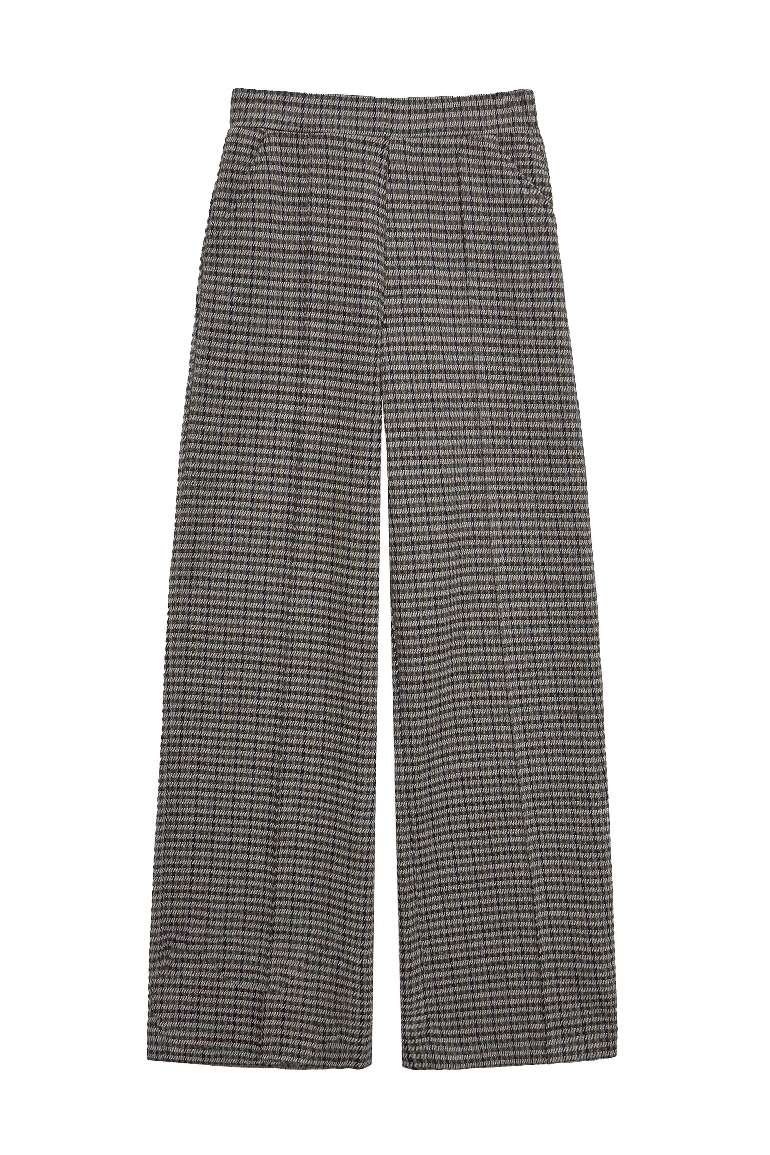 Yerse Jacquard Check Wide Leg Trousers - Grey