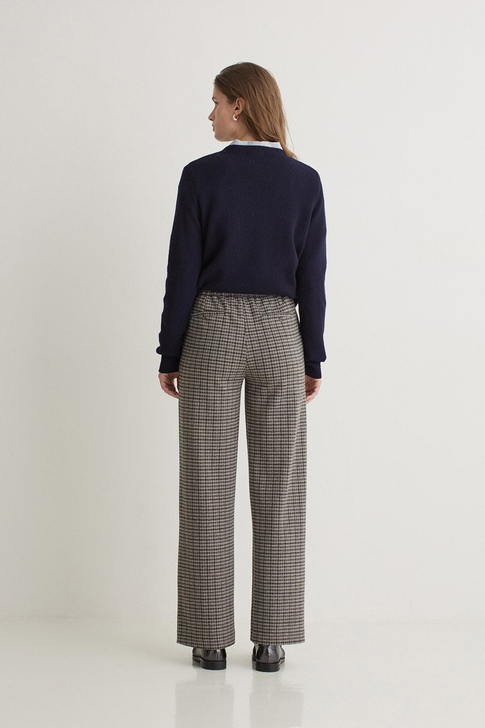 Yerse Jacquard Check Wide Leg Trousers - Grey