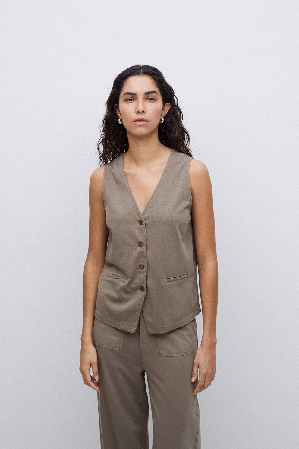 Yerse Jena Cotton Waistcoat - Kaki