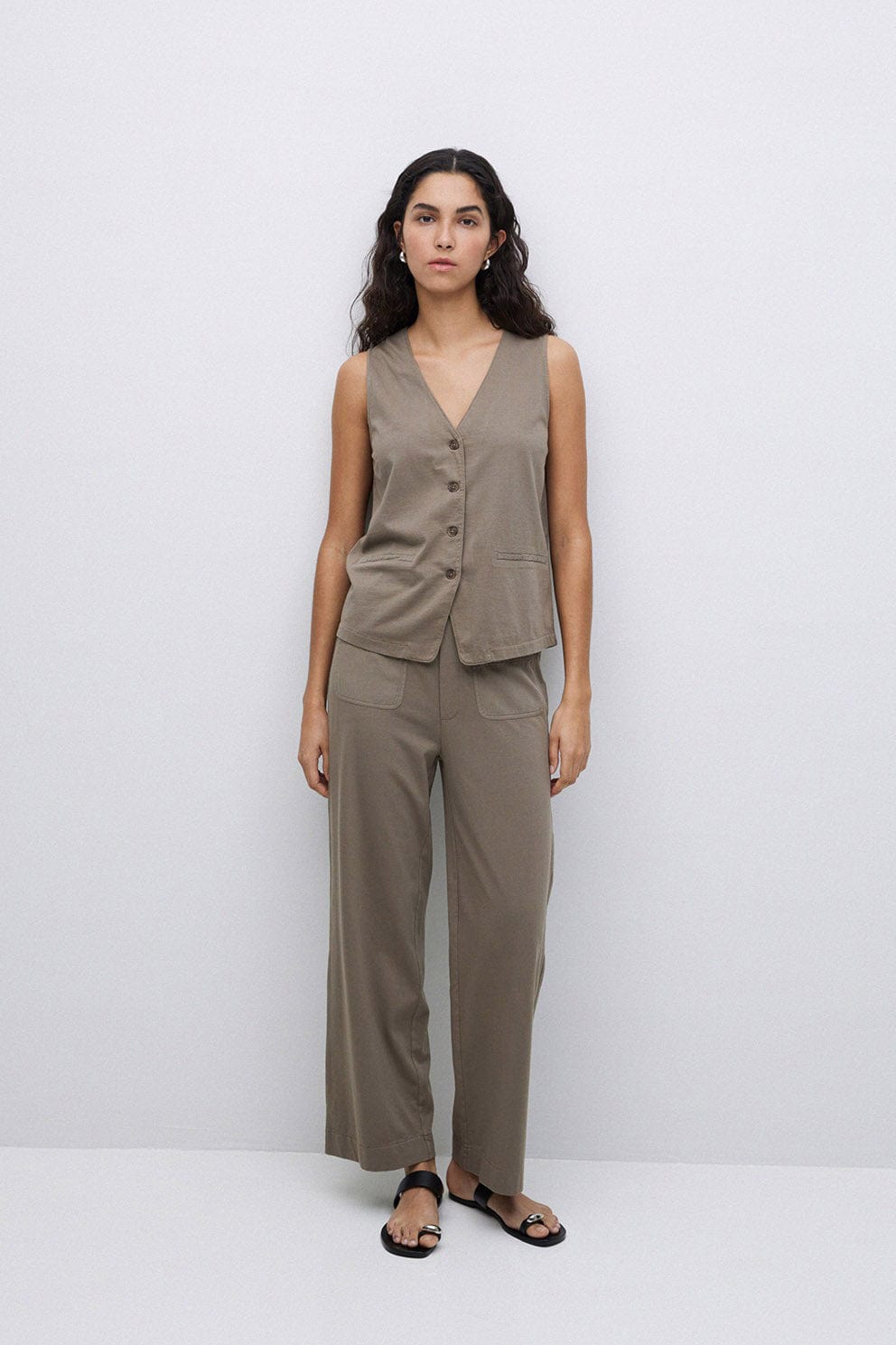 Yerse Jena Cotton Waistcoat - Kaki