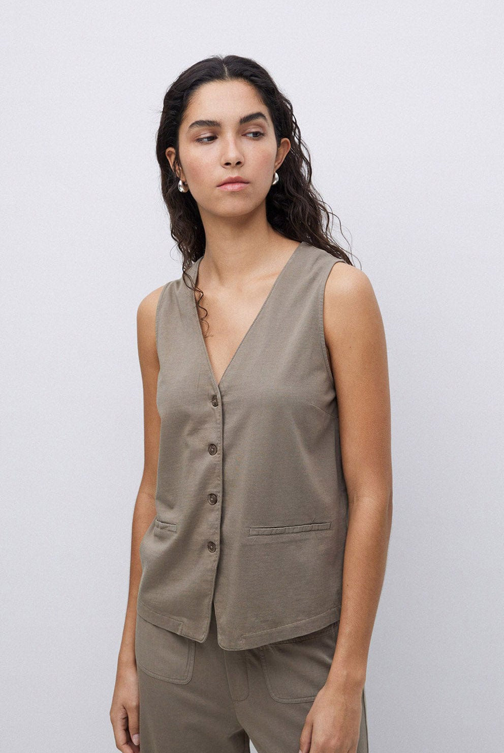 Yerse Jena Cotton Waistcoat - Kaki