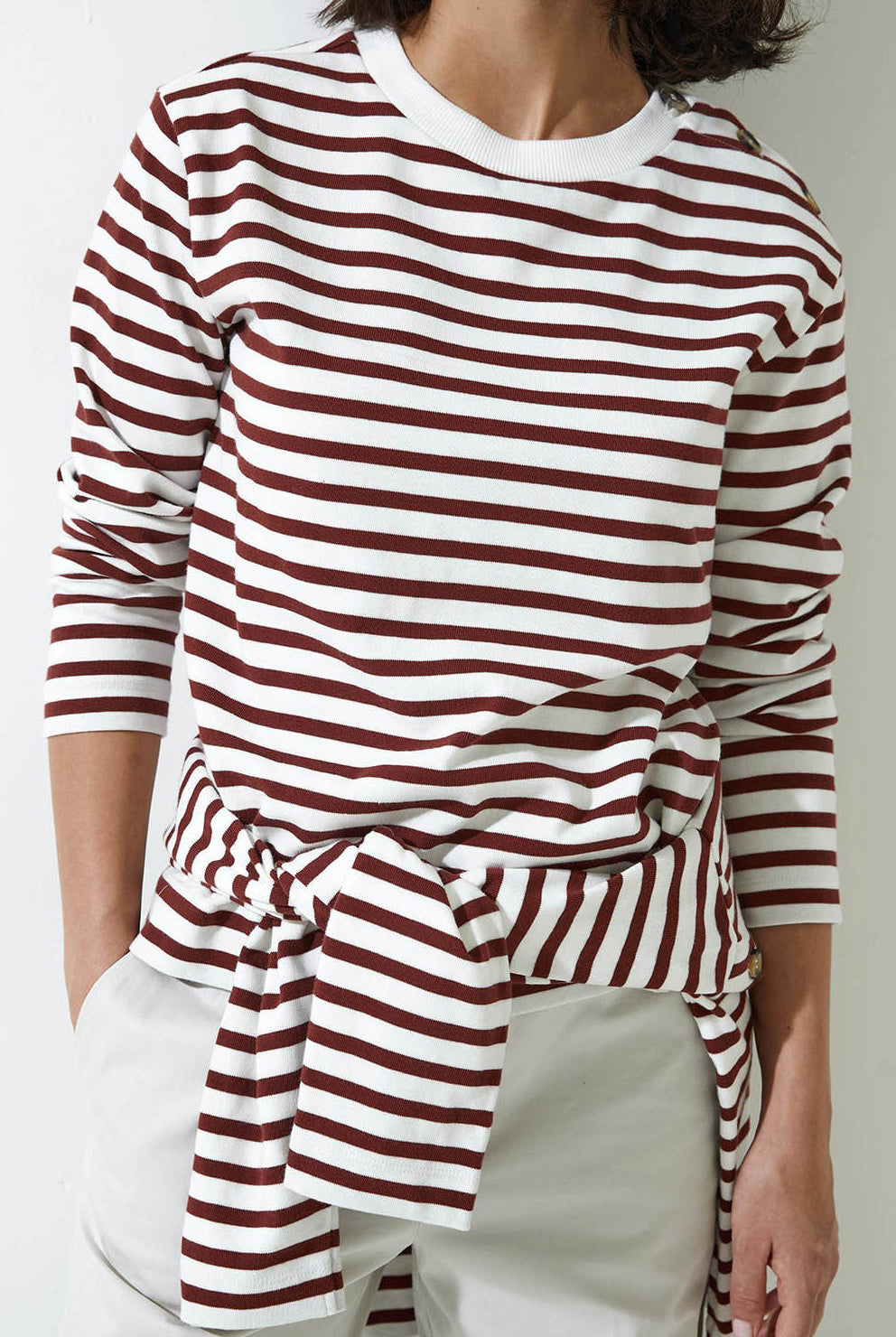 Yerse Jersey Stripe Sweatshirt - Maroon/White