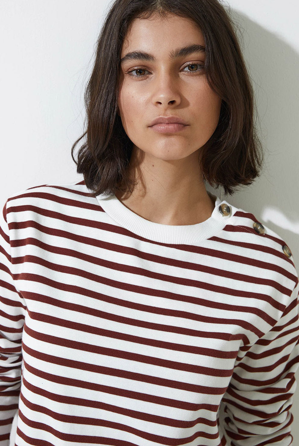 Yerse Jersey Stripe Sweatshirt - Maroon/White