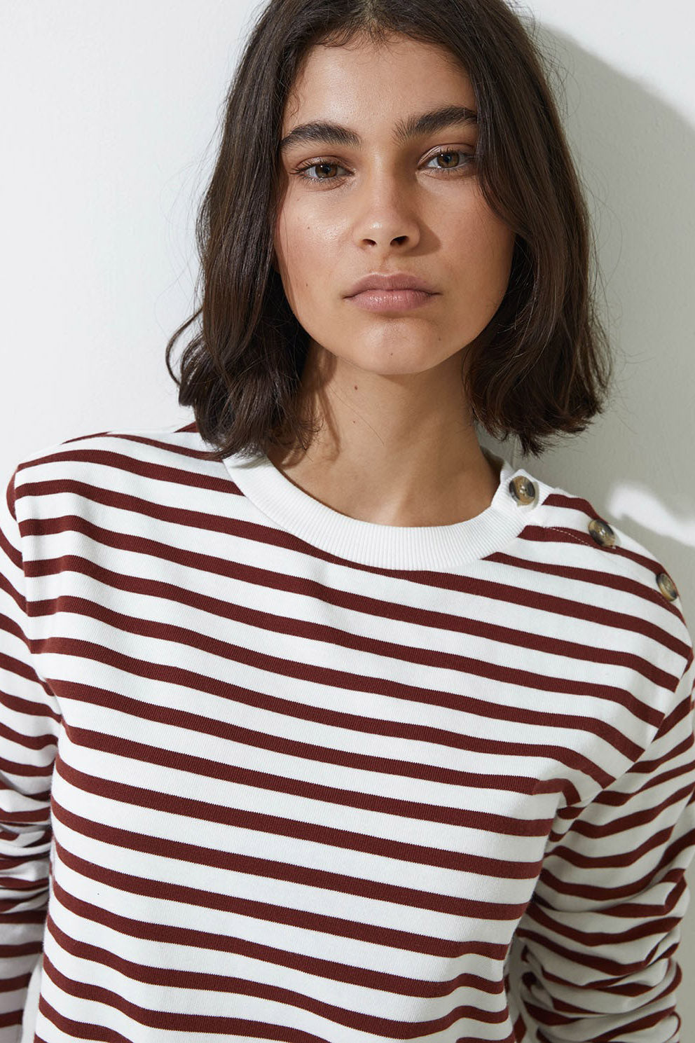 Yerse Jersey Stripe Sweatshirt - Maroon/White