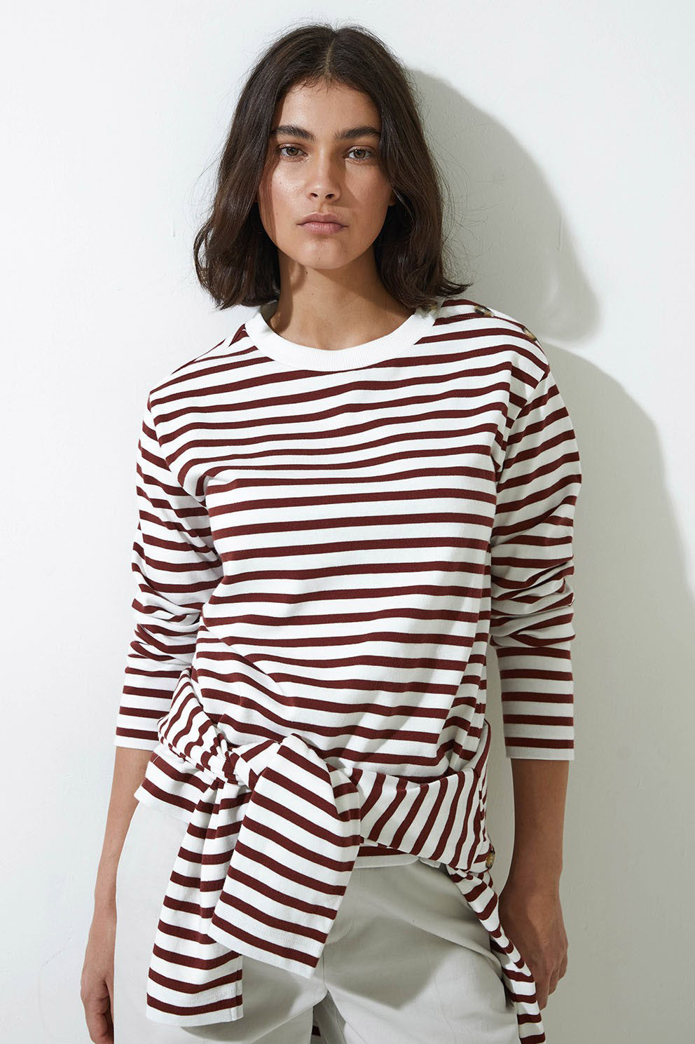 Yerse Jersey Stripe Sweatshirt - Maroon/White