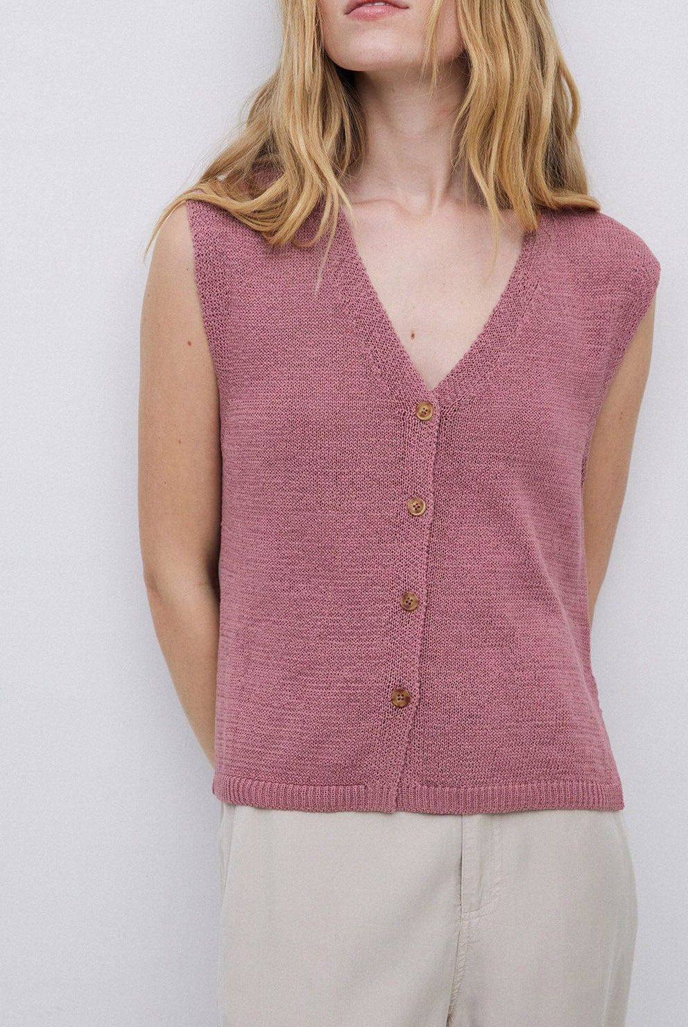 Yerse Lima Cotton/Linen Waistcoat - Rosa Viejo