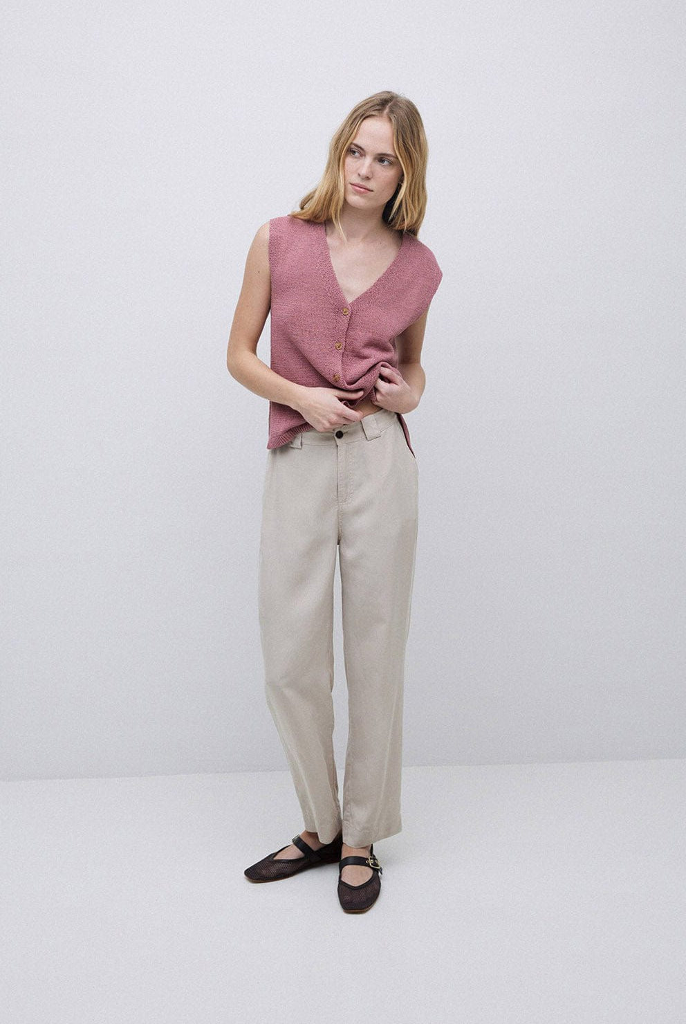 Yerse Lima Cotton/Linen Waistcoat - Rosa Viejo